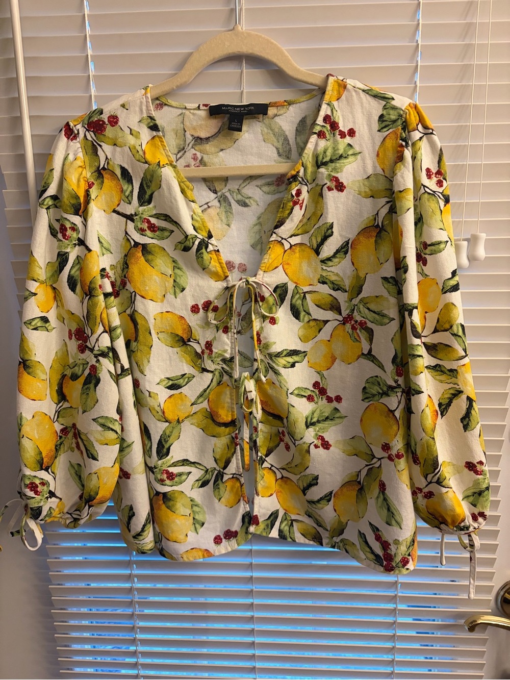 Marc New York White Lemon-Print Tie-Front Blouse
